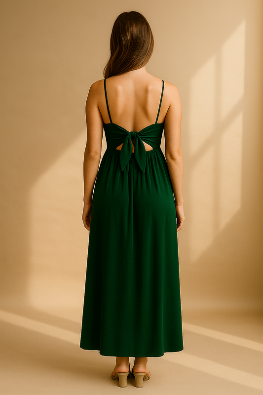 Green Maxi Dress with Halter and A-Line – For Summer and Leisure