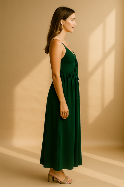 Green Maxi Dress with Halter and A-Line – For Summer and Leisure
