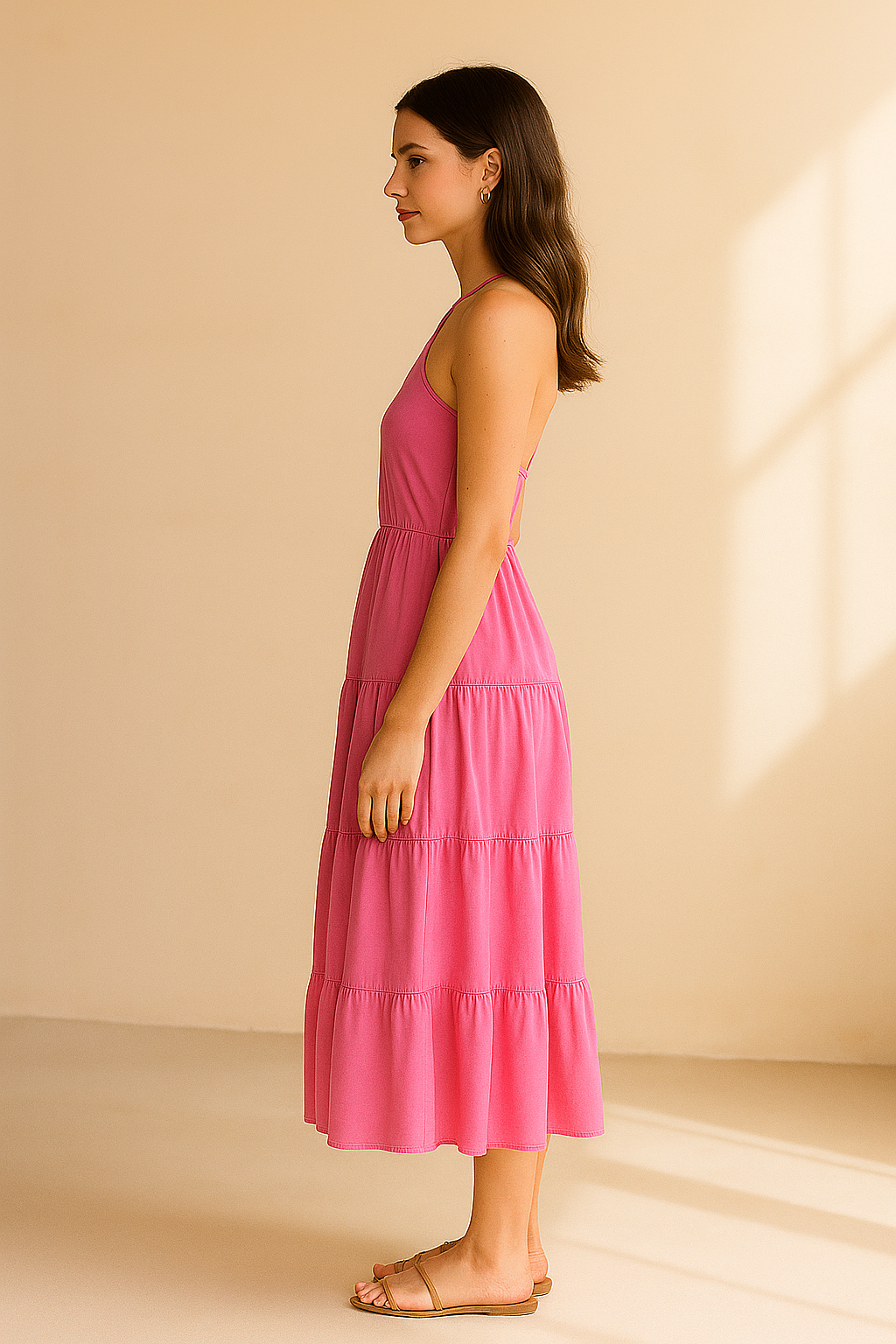 Maxi Dress with Halter, Slit, and Layered Skirt – Summery and Versatile
